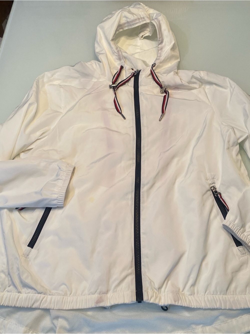 Tommy Hilfiger White Hooded Windbreaker Jacket Full Zip Mesh Lined Women's Large